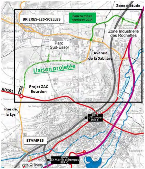 plan du projet de déviation de la RN191 par Brières les Scellés
