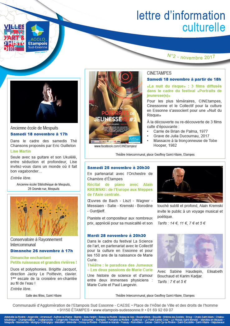 Lettre d'informations culturelles Novembre 2017