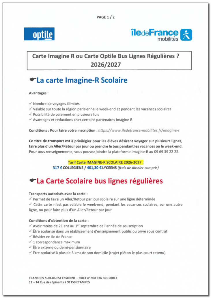 subventions transports Brières 2026/2027